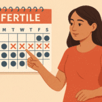 Una mujer señalando un calendario con varios días marcados para calcular días fértiles