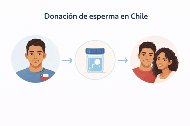 Donación de esperma Chile ilustración del proceso con donante y pareja receptora