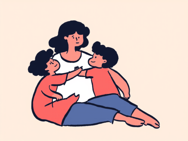 Una mujer con dos niños pequeños, concepto de madre soltera