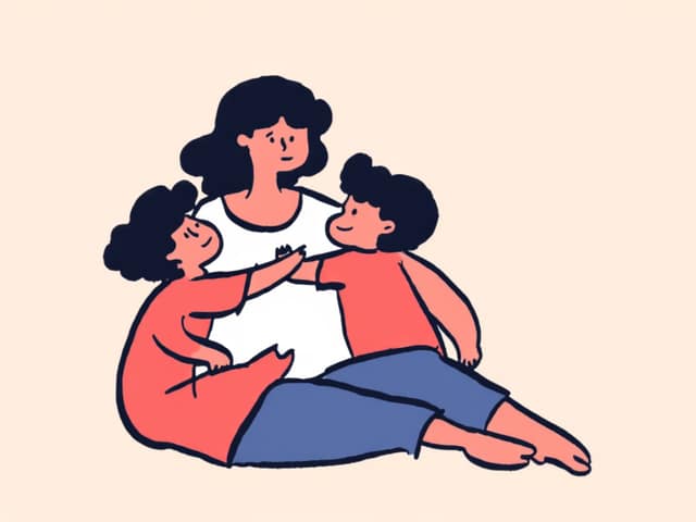 Una mujer con dos niños pequeños, concepto de madre soltera