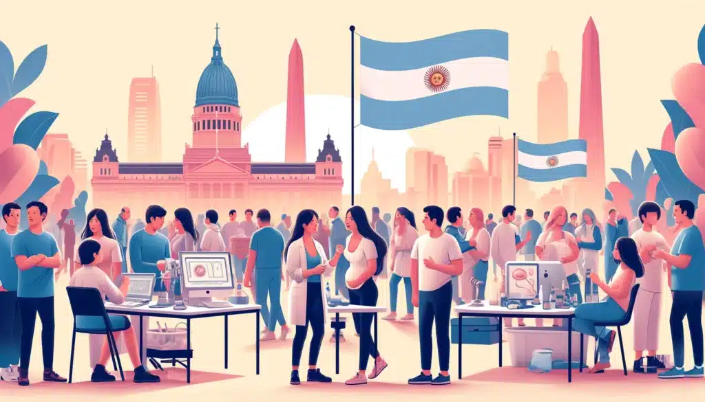 ilustración para la página sobre donación de esperma y coparentalidad en Argentina. La escena muestra un grupo diverso de personas en un ambiente cálido e inclusivo con elementos distintivos de Argentina. Si necesitas algún ajuste o detalles adicionales, no dudes en decírmelo.