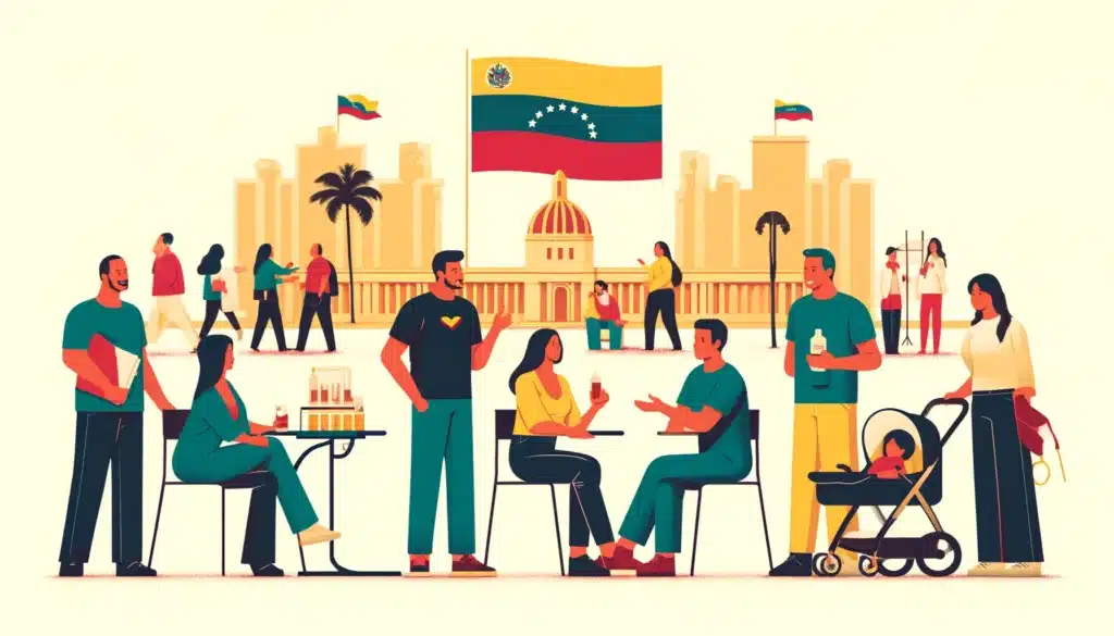 ilustración para la página sobre donación de esperma y coparentalidad en Venezuela. La escena muestra un grupo diverso de personas en un ambiente cálido e inclusivo con elementos distintivos de Venezuela. Si necesitas algún ajuste o detalles adicionales, no dudes en decírmelo.